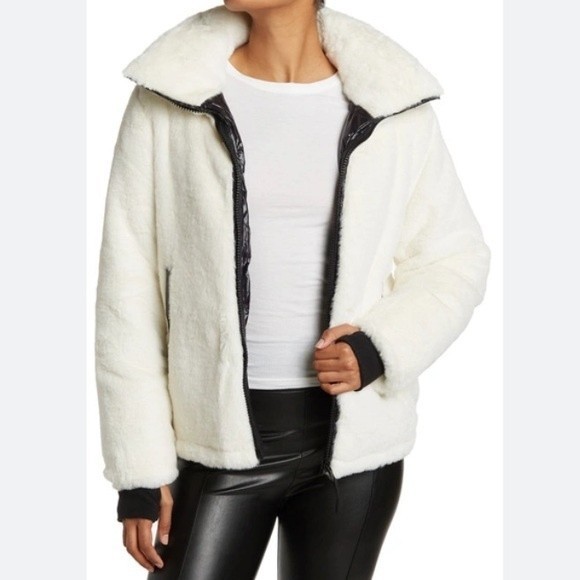 SAM. Jackets & Blazers - S13 by SAM. Madison Faux Fur Jacket in Cream with Black Puffer Lining, Size L